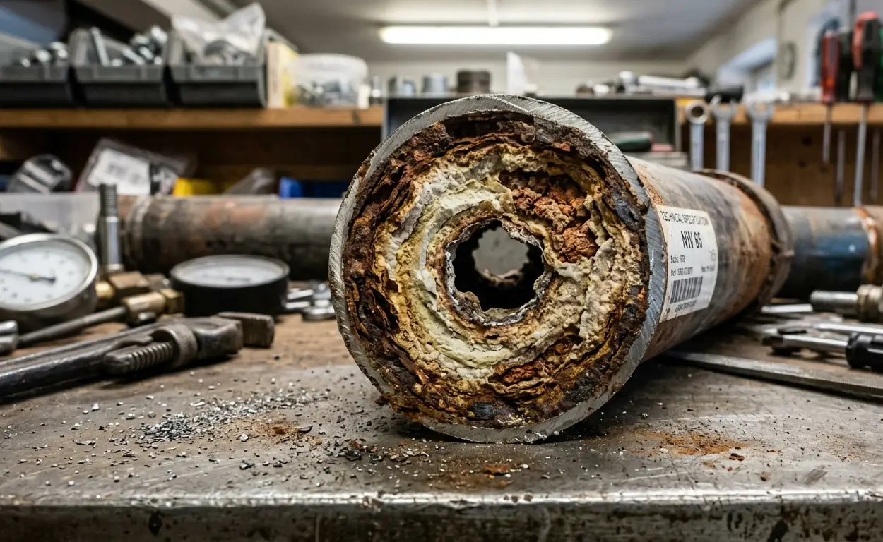 Korrodierte und verkalkte Rohrleitung in der Industrie